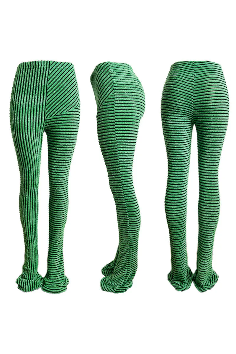 PH0481 Fluffy Stripes Stacked Pants