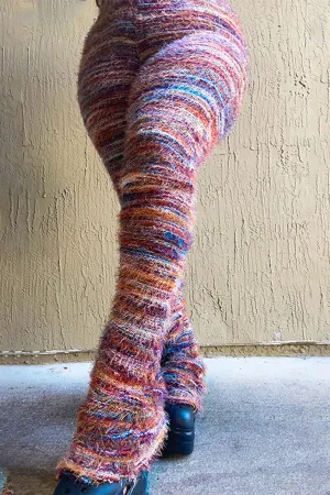 PI0283 Furry Knit Stacked Pants