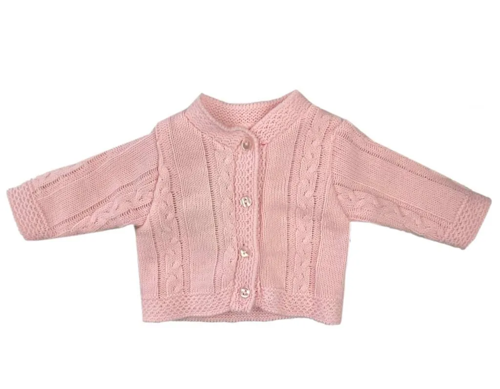 Pink Cable Knit Baby Cardigan - Straight Hem