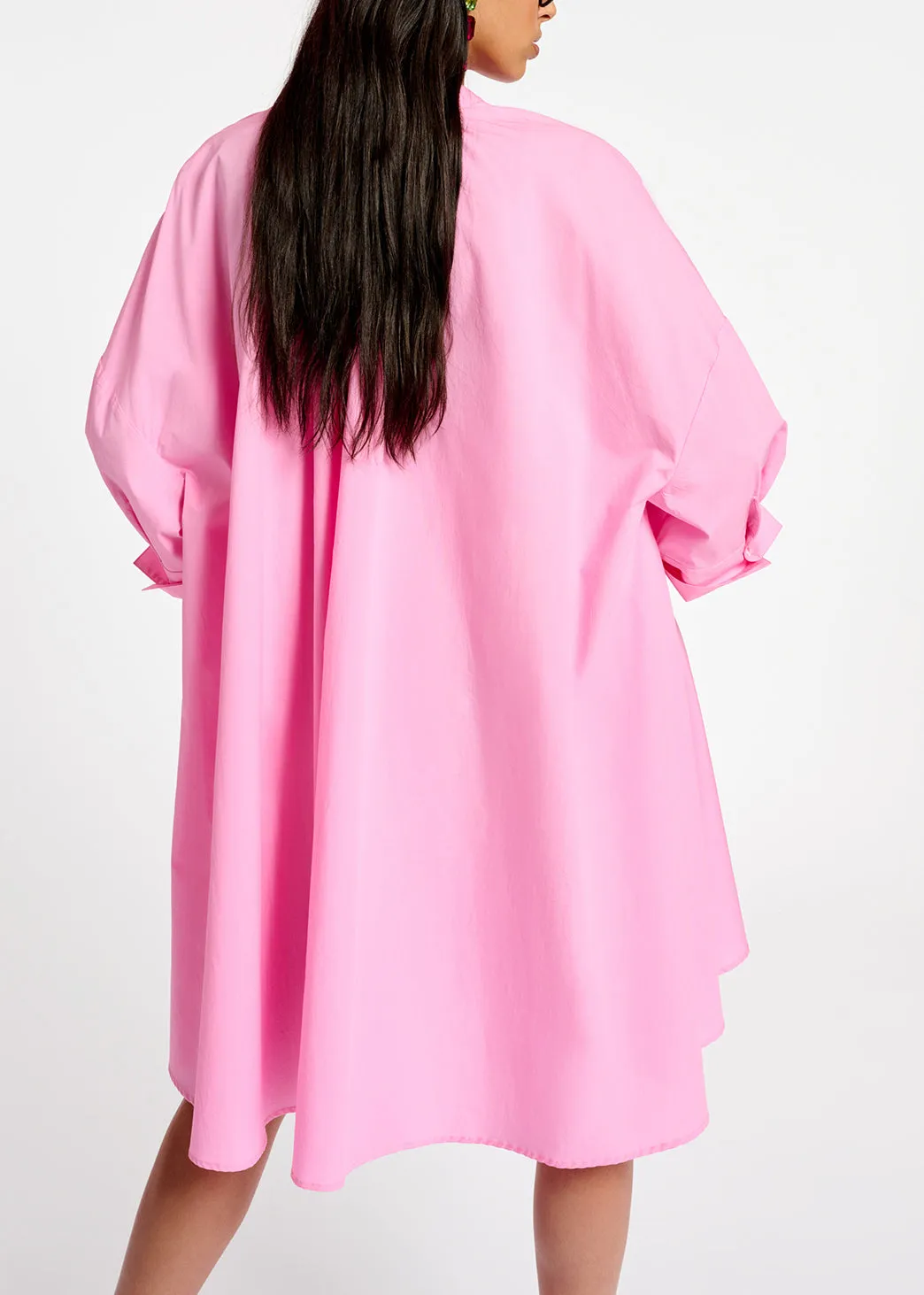Pink cotton oversized knee-length shirt dress