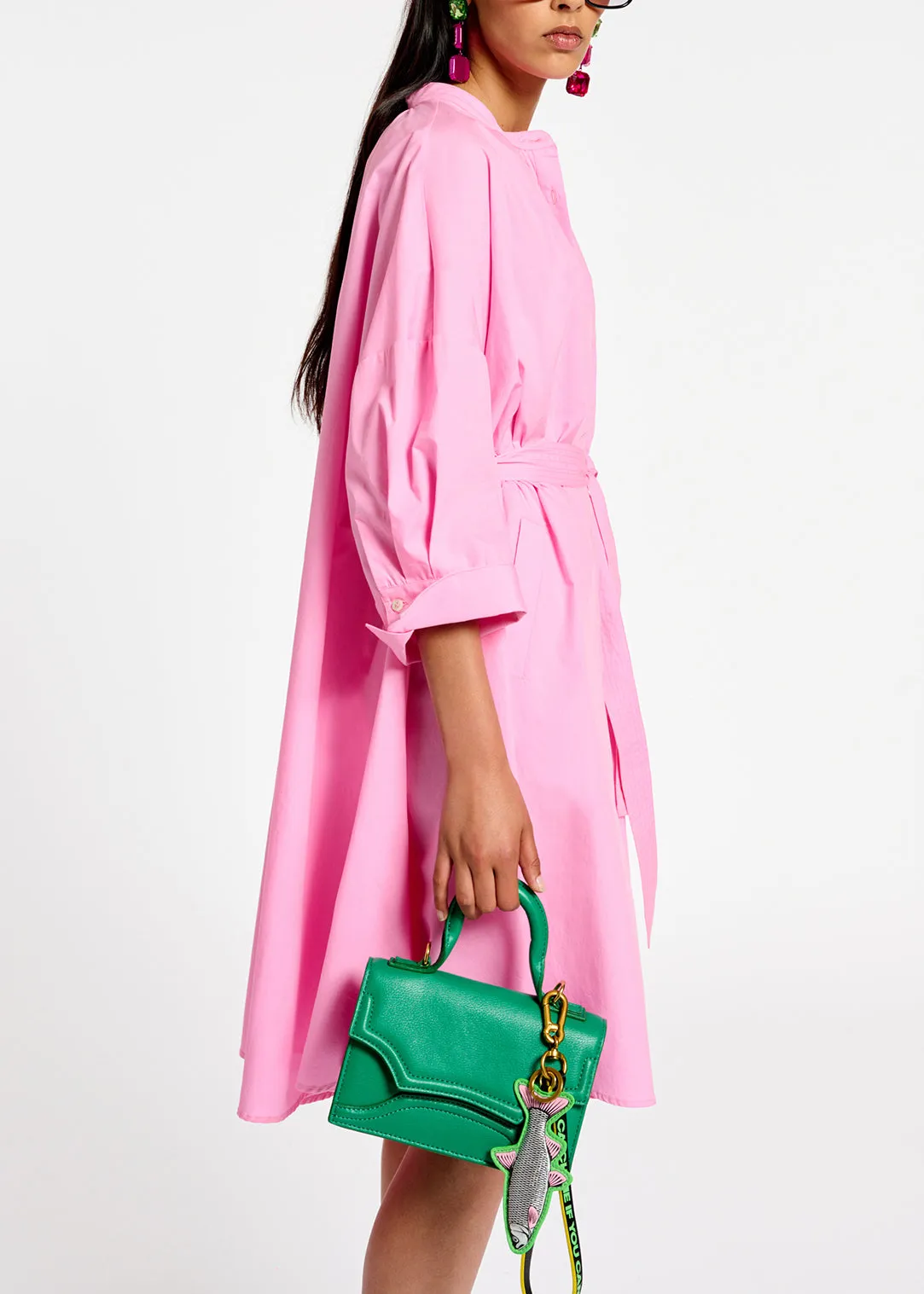 Pink cotton oversized knee-length shirt dress