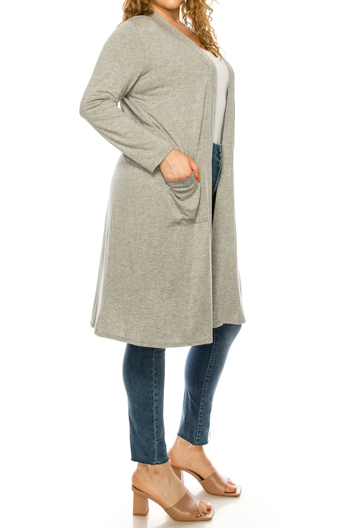Plus Size Open Front Comfy Loose Fit Lightweight Casual Solid Long Cardigan V5611 $12Each