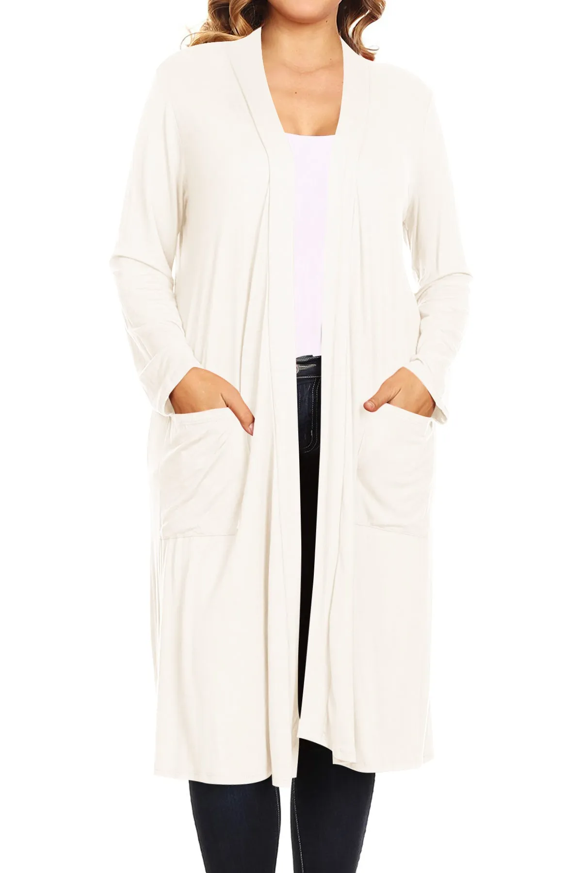 Plus Size Open Front Comfy Loose Fit Lightweight Casual Solid Long Cardigan V5611 $12Each