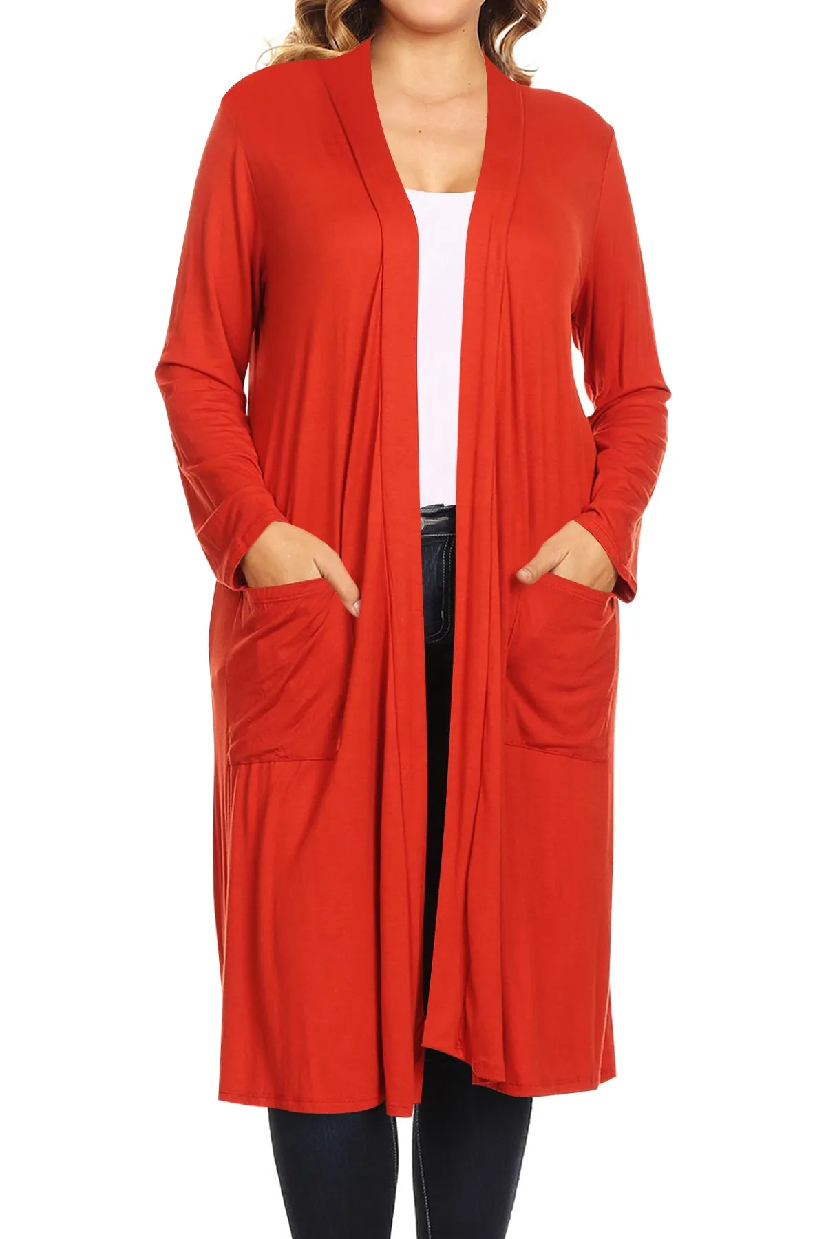 Plus Size Open Front Comfy Loose Fit Lightweight Casual Solid Long Cardigan V5611 $12Each