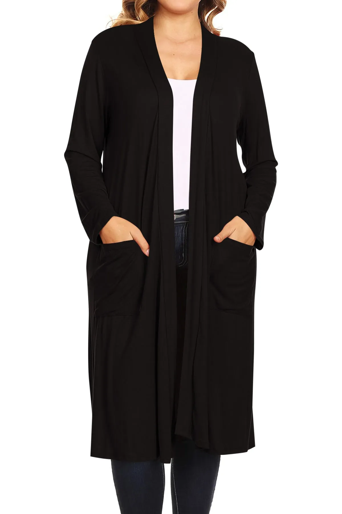 Plus Size Open Front Comfy Loose Fit Lightweight Casual Solid Long Cardigan V5611 $12Each