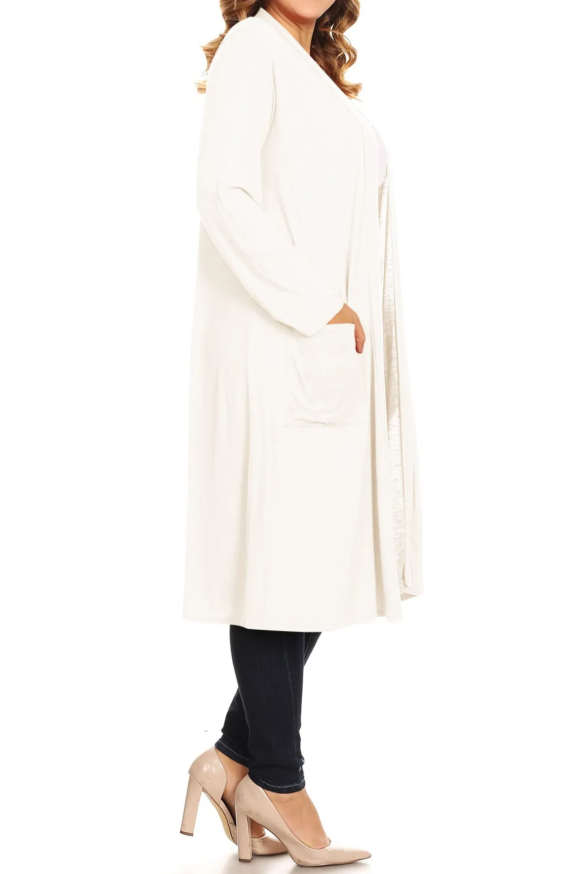 Plus Size Open Front Comfy Loose Fit Lightweight Casual Solid Long Cardigan V5611 $12Each