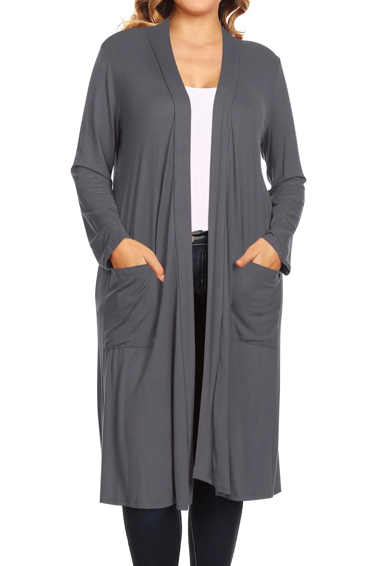 Plus Size Open Front Comfy Loose Fit Lightweight Casual Solid Long Cardigan V5611 $12Each