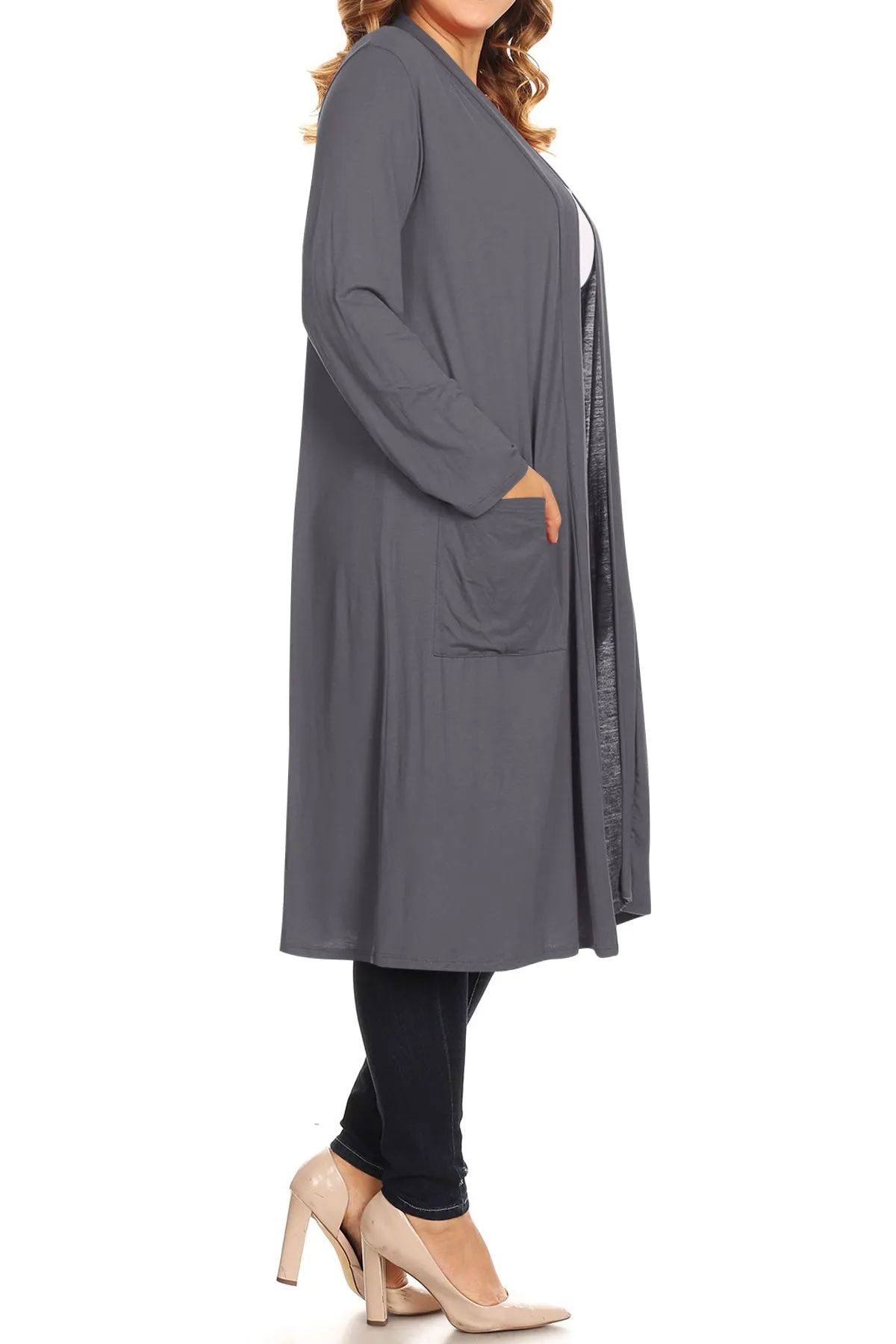 Plus Size Open Front Comfy Loose Fit Lightweight Casual Solid Long Cardigan V5611 $12Each