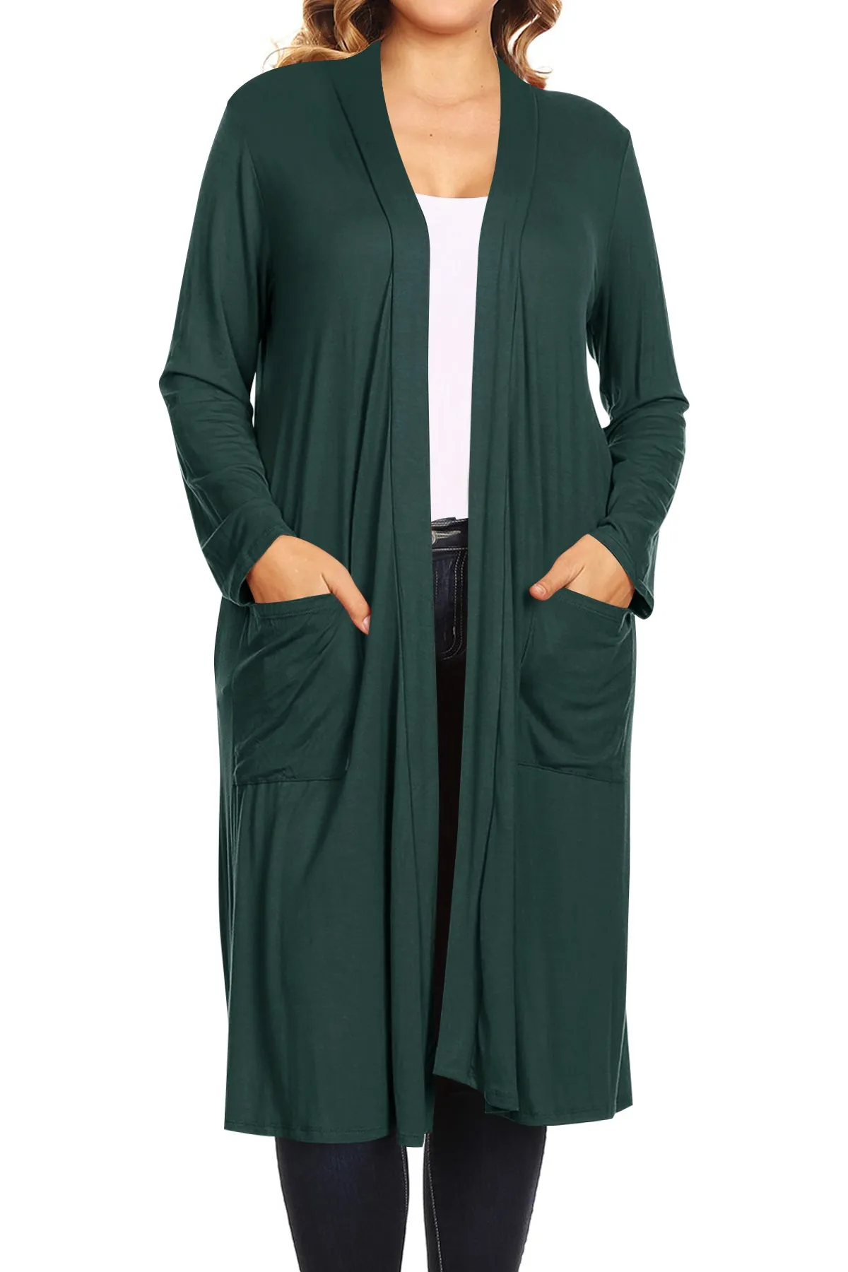 Plus Size Open Front Comfy Loose Fit Lightweight Casual Solid Long Cardigan V5611 $12Each