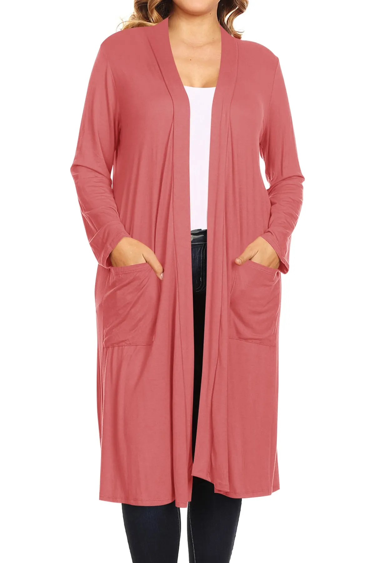 Plus Size Open Front Comfy Loose Fit Lightweight Casual Solid Long Cardigan V5611 $12Each