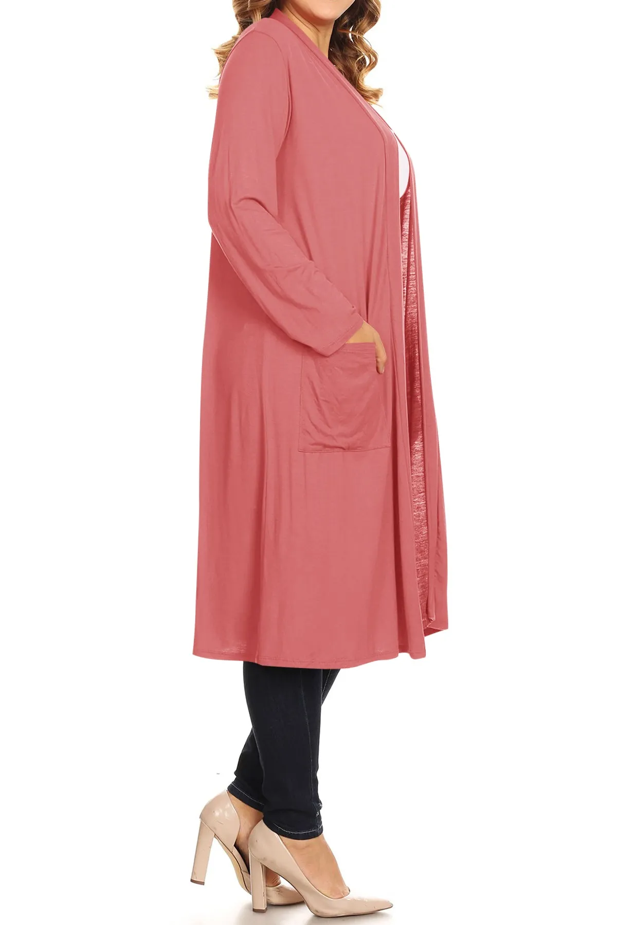 Plus Size Open Front Comfy Loose Fit Lightweight Casual Solid Long Cardigan V5611 $12Each