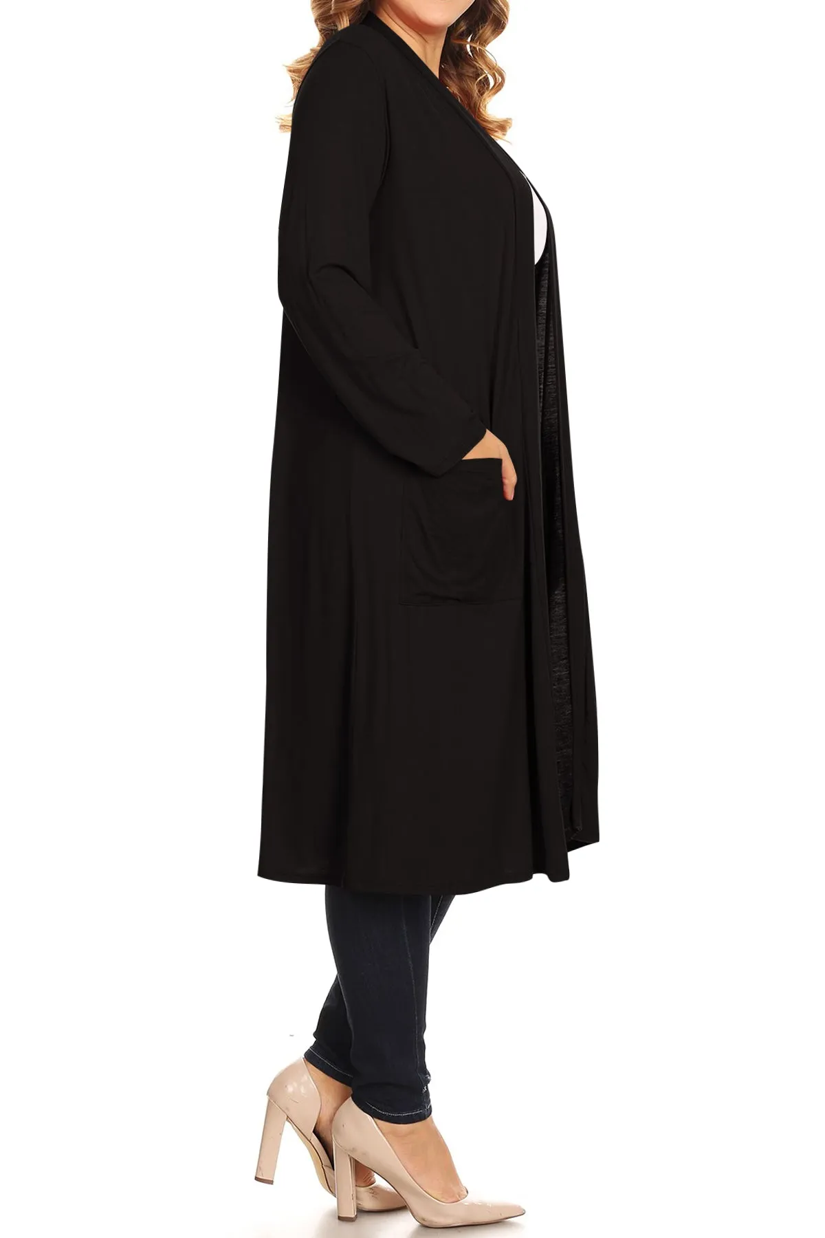 Plus Size Open Front Comfy Loose Fit Lightweight Casual Solid Long Cardigan V5611 $12Each