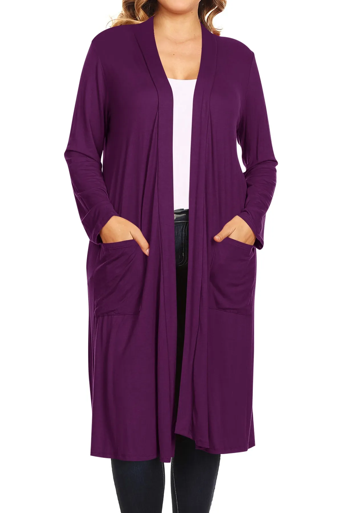 Plus Size Open Front Comfy Loose Fit Lightweight Casual Solid Long Cardigan V5611 $12Each