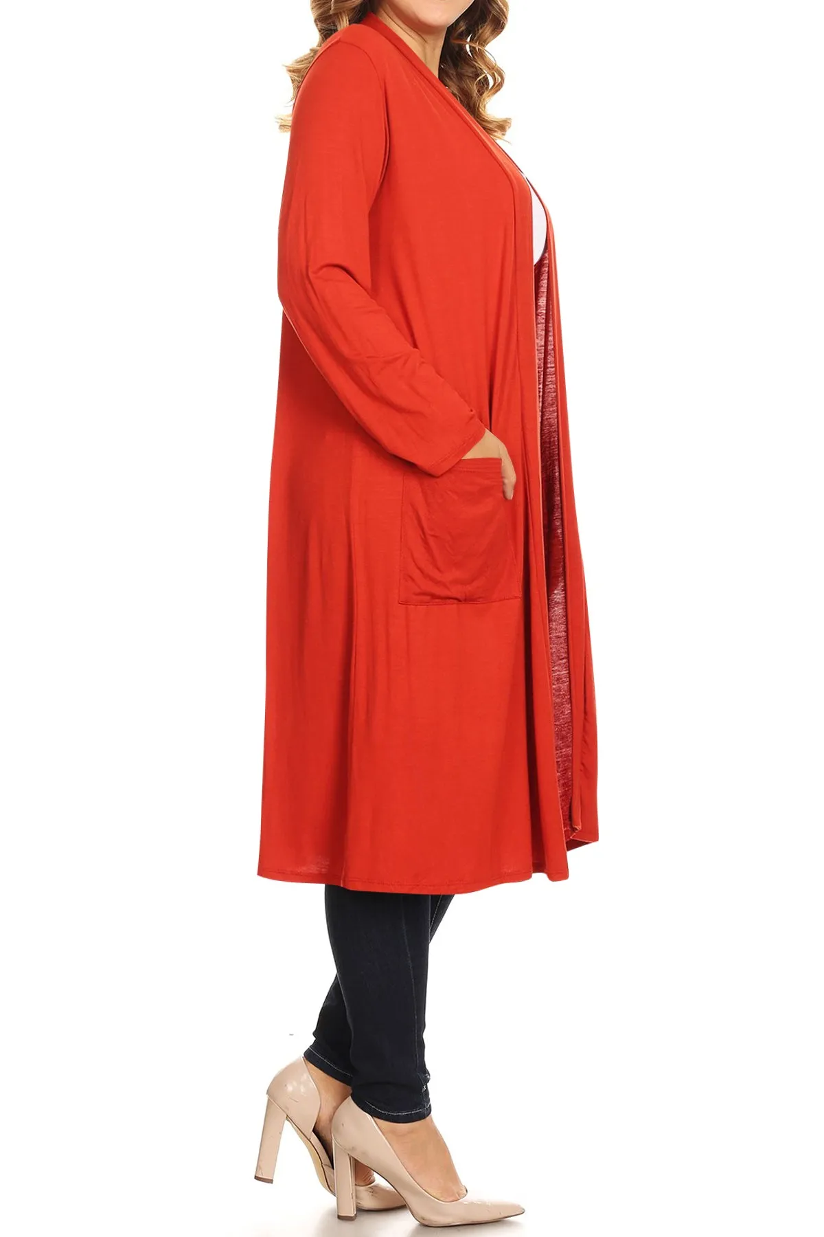 Plus Size Open Front Comfy Loose Fit Lightweight Casual Solid Long Cardigan V5611 $12Each