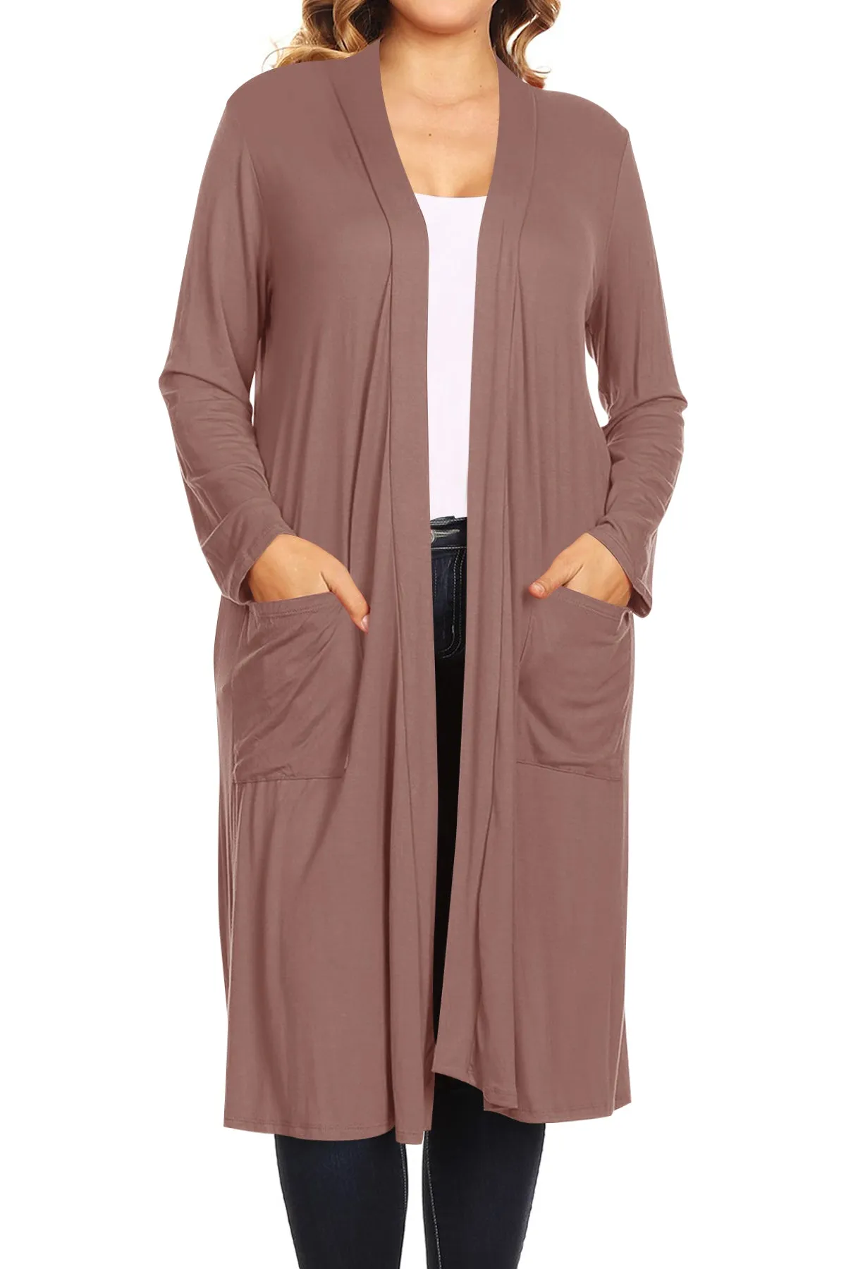Plus Size Open Front Comfy Loose Fit Lightweight Casual Solid Long Cardigan V5611 $12Each