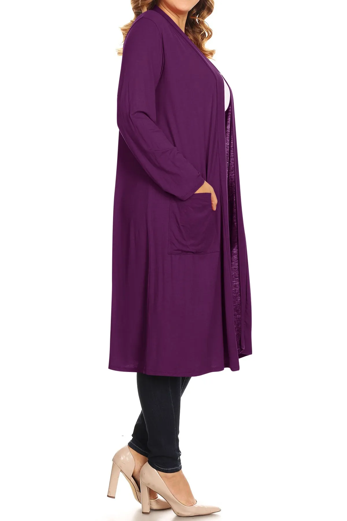 Plus Size Open Front Comfy Loose Fit Lightweight Casual Solid Long Cardigan V5611 $12Each