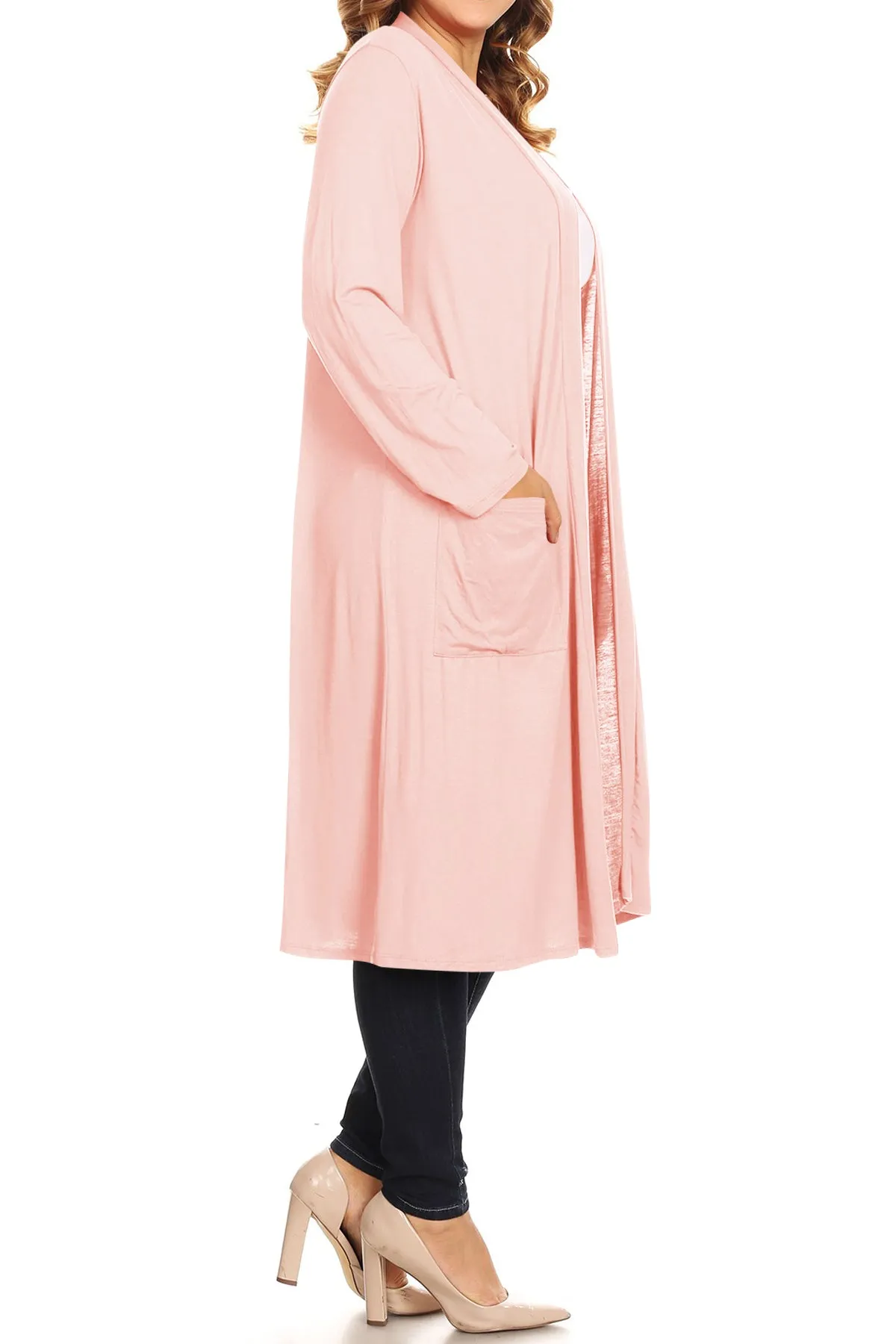 Plus Size Open Front Comfy Loose Fit Lightweight Casual Solid Long Cardigan V5611 $12Each