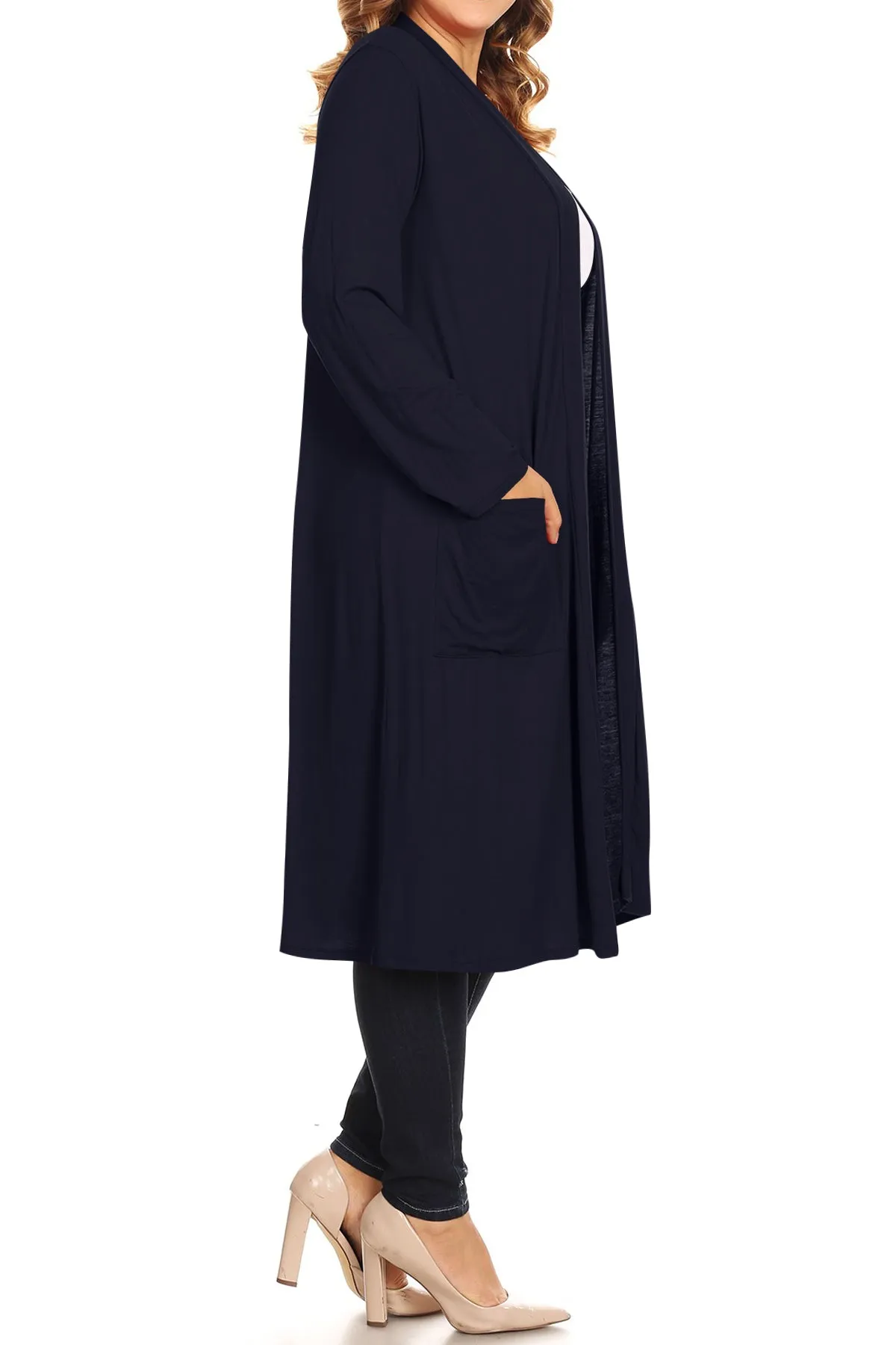 Plus Size Open Front Comfy Loose Fit Lightweight Casual Solid Long Cardigan V5611 $12Each