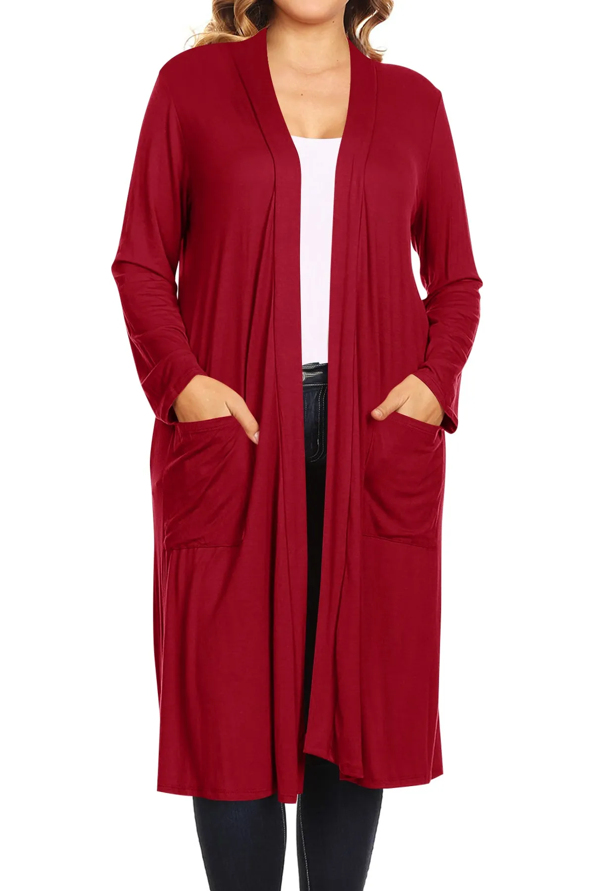 Plus Size Open Front Comfy Loose Fit Lightweight Casual Solid Long Cardigan V5611 $12Each