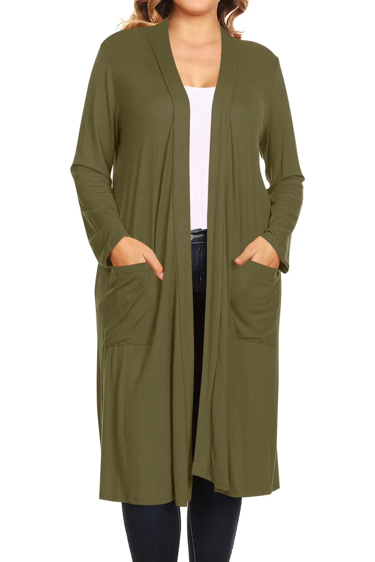 Plus Size Open Front Comfy Loose Fit Lightweight Casual Solid Long Cardigan V5611 $12Each