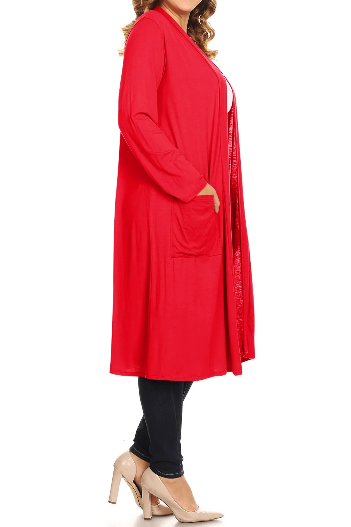 Plus Size Open Front Comfy Loose Fit Lightweight Casual Solid Long Cardigan V5611 $12Each