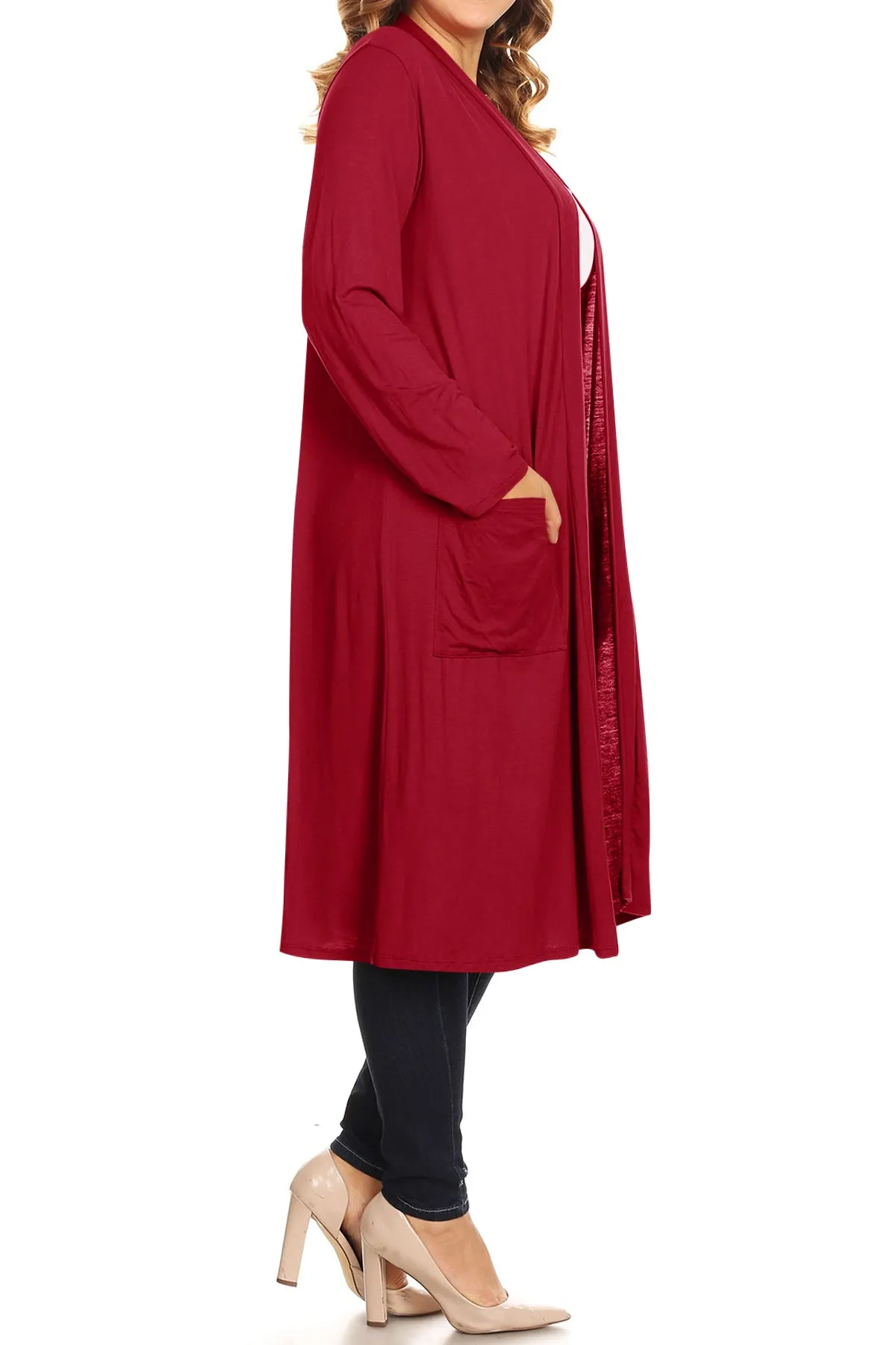 Plus Size Open Front Comfy Loose Fit Lightweight Casual Solid Long Cardigan V5611 $12Each