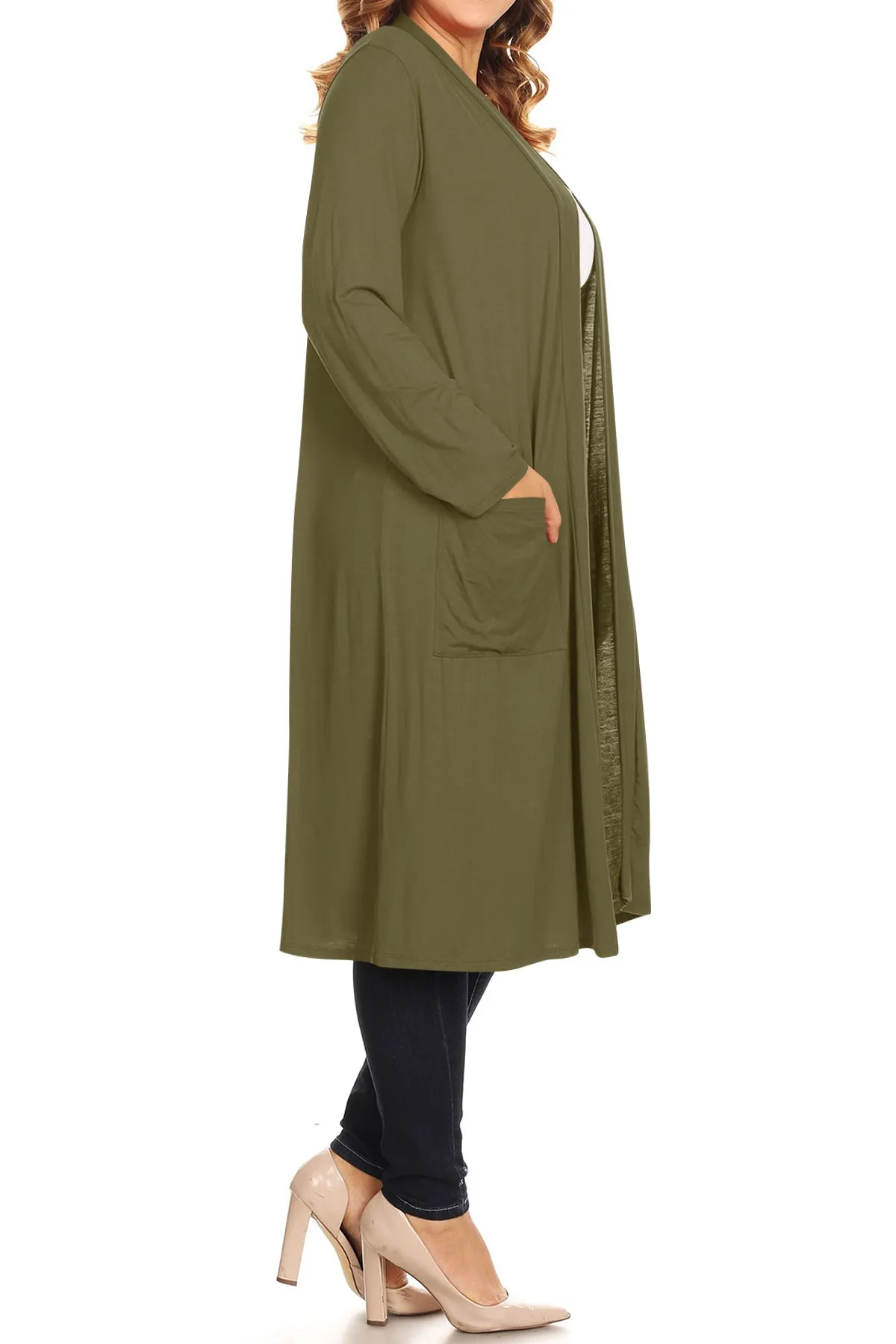 Plus Size Open Front Comfy Loose Fit Lightweight Casual Solid Long Cardigan V5611 $12Each