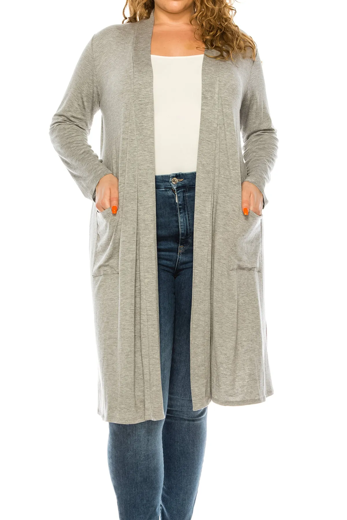 Plus Size Open Front Comfy Loose Fit Lightweight Casual Solid Long Cardigan V5611 $12Each