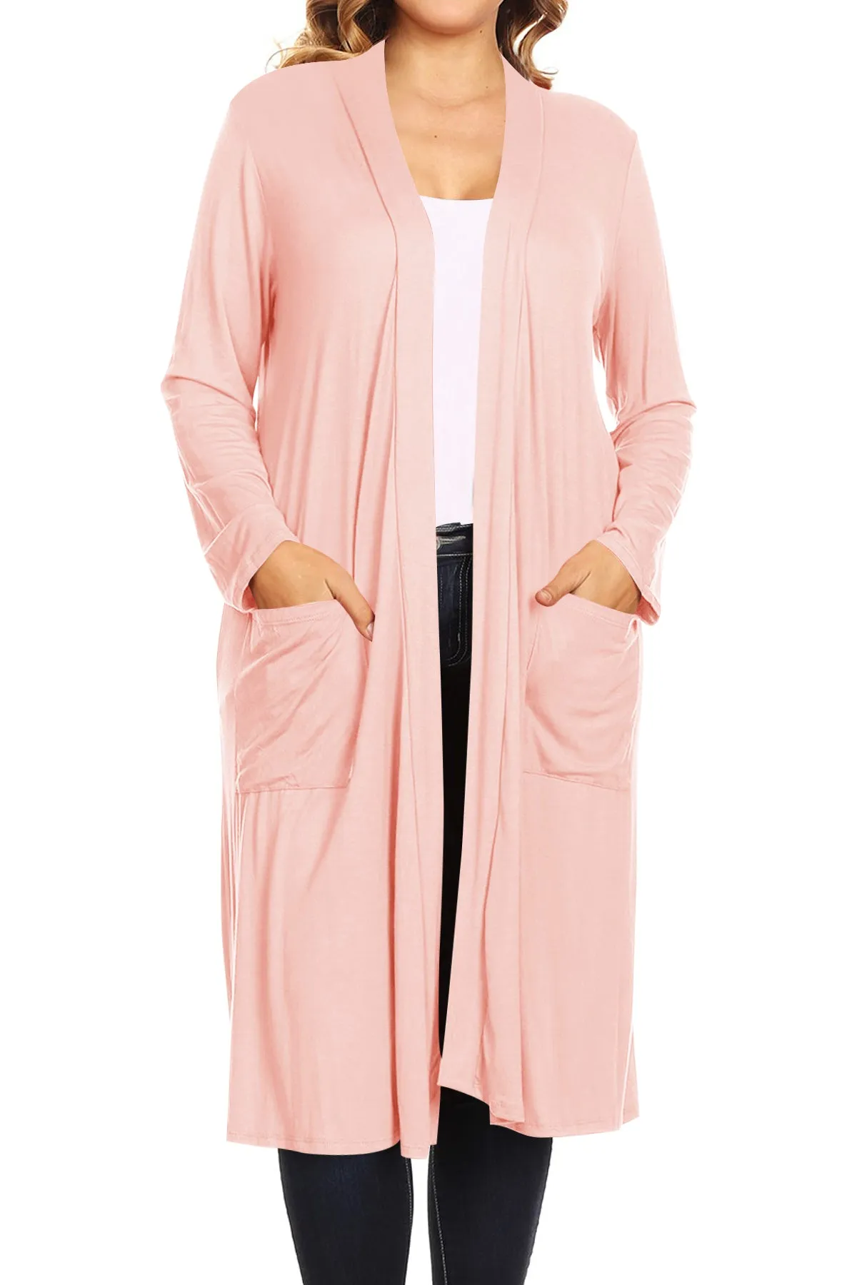 Plus Size Open Front Comfy Loose Fit Lightweight Casual Solid Long Cardigan V5611 $12Each