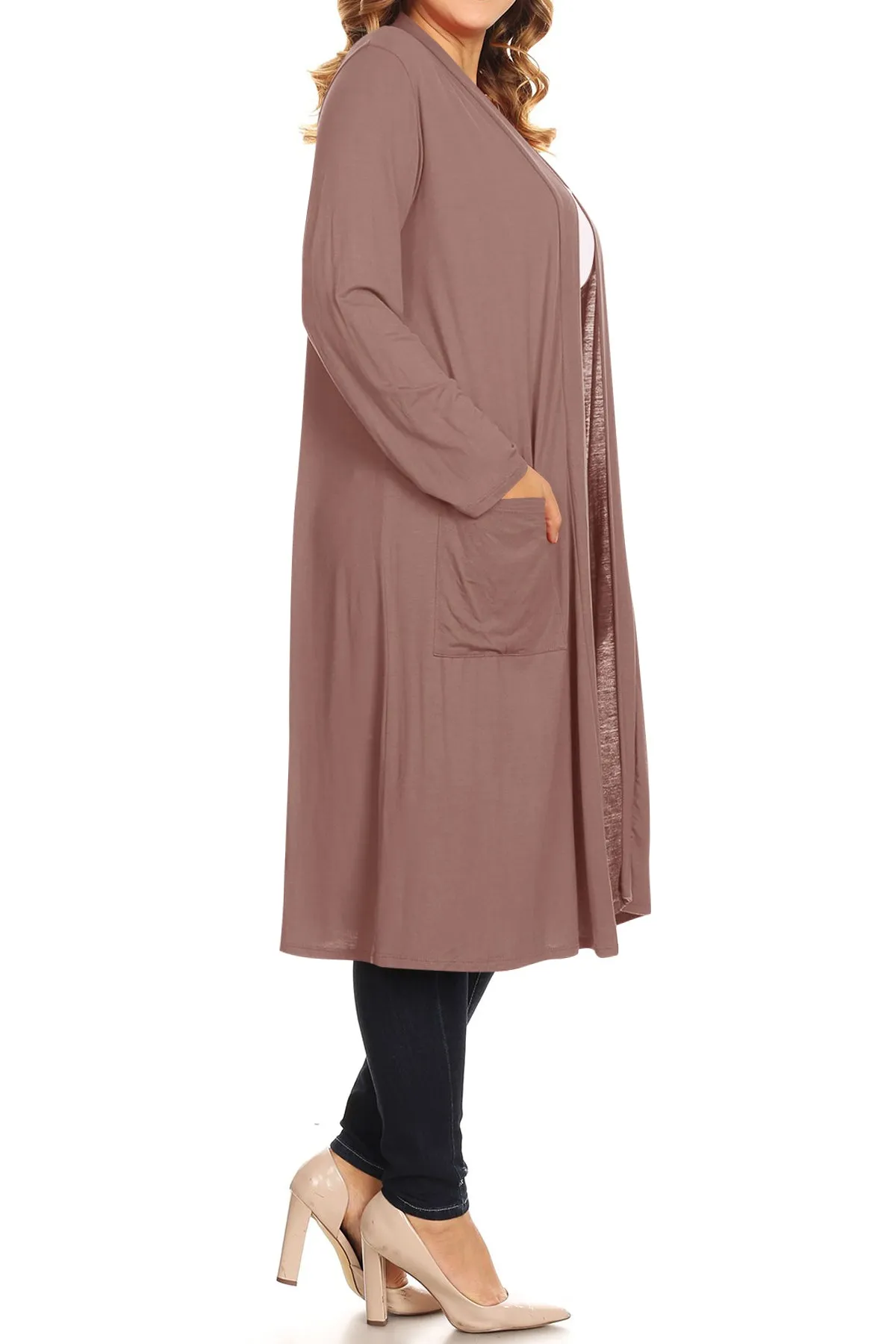 Plus Size Open Front Comfy Loose Fit Lightweight Casual Solid Long Cardigan V5611 $12Each