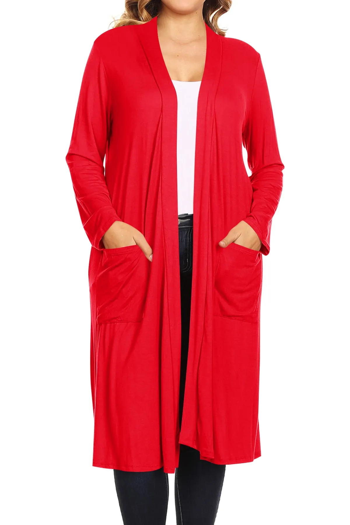 Plus Size Open Front Comfy Loose Fit Lightweight Casual Solid Long Cardigan V5611 $12Each