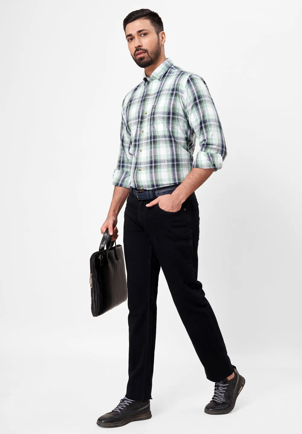 Pure Cotton Semi Formal-Smart Fit Shirt - 42491