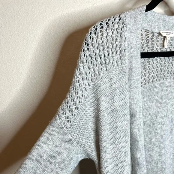 Rebecca Taylor Gray Crochet Wool Cashmere Blend Open Front Cardigan Size Small