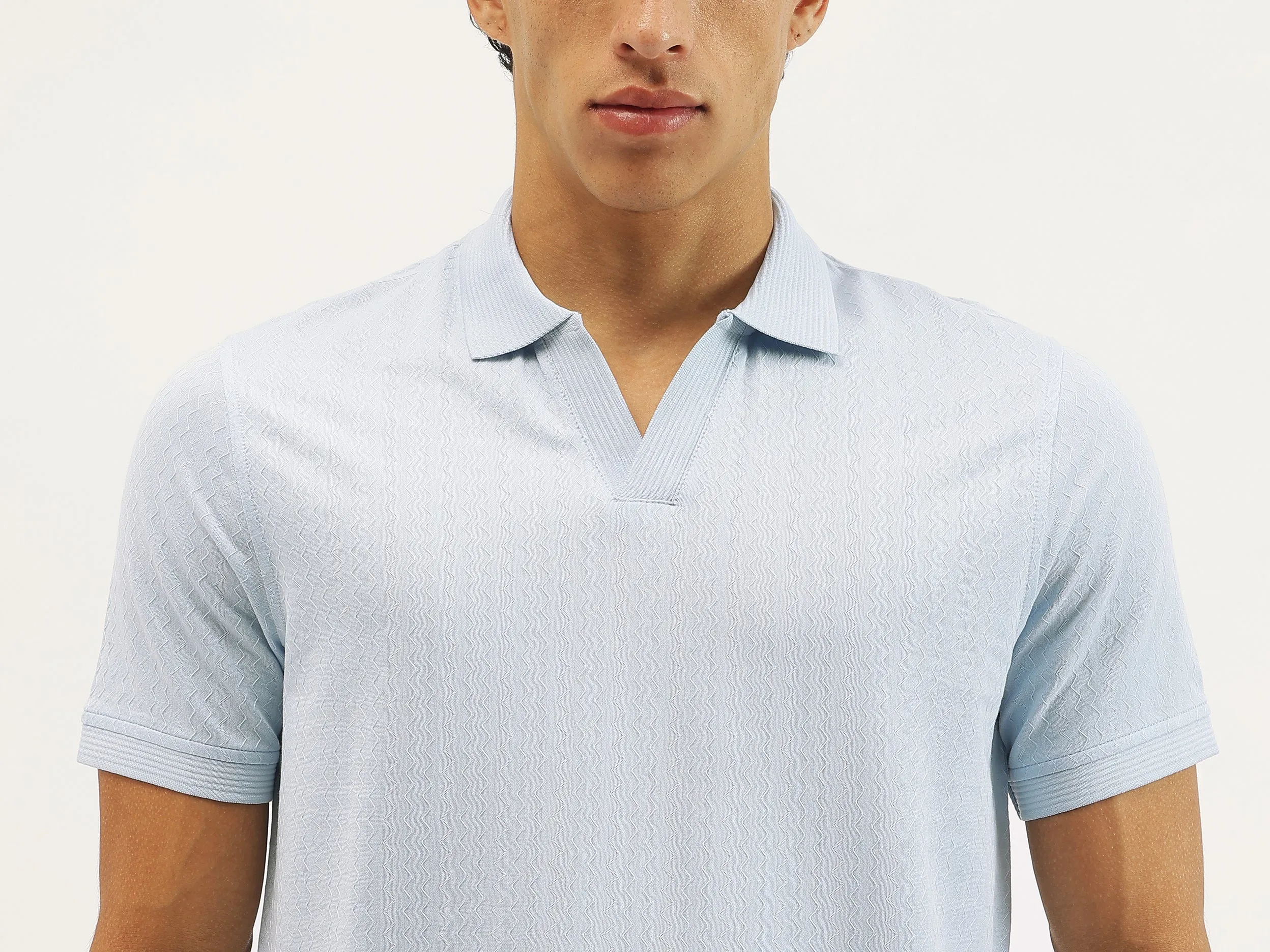 Relaxed Fit Johny Collar Chevron/Zig Zag T-shirt