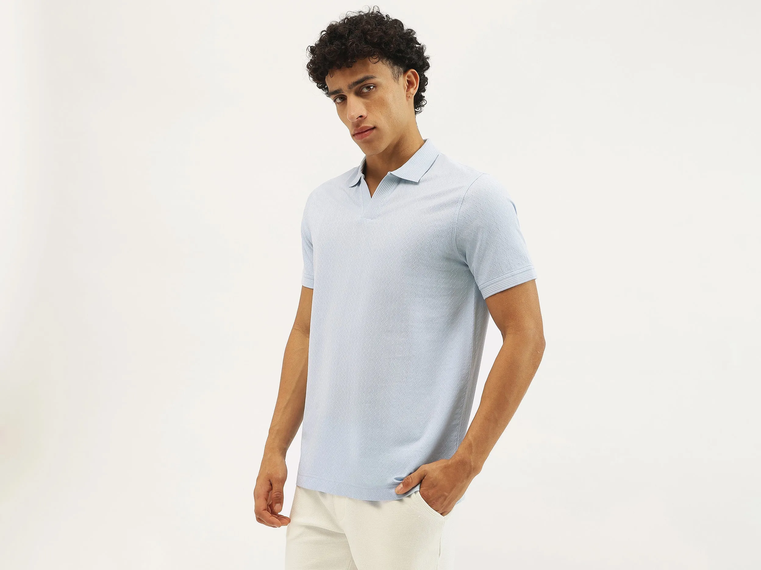 Relaxed Fit Johny Collar Chevron/Zig Zag T-shirt