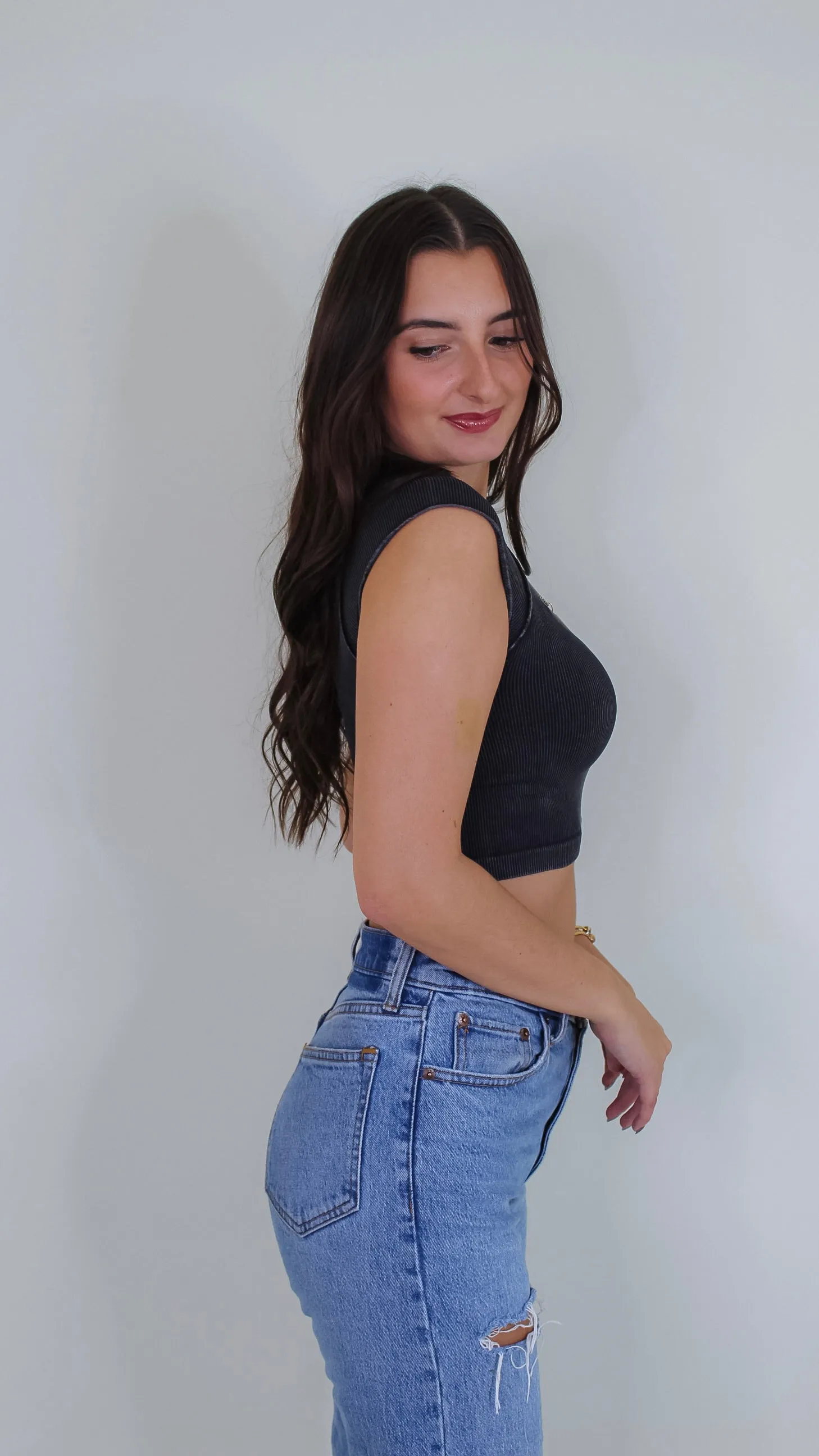 Rue Exposed Seam Crop Top - Vintage Black