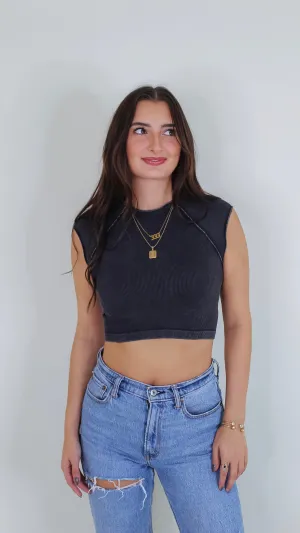 Rue Exposed Seam Crop Top - Vintage Black