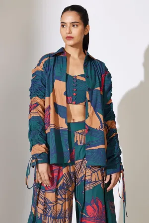Rust, Blue And Red Floral Smocking Shirt
