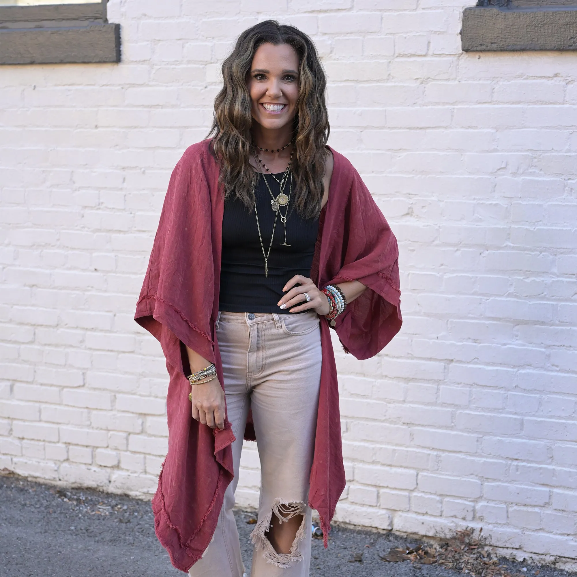 Snow Washed Frayed Kimono