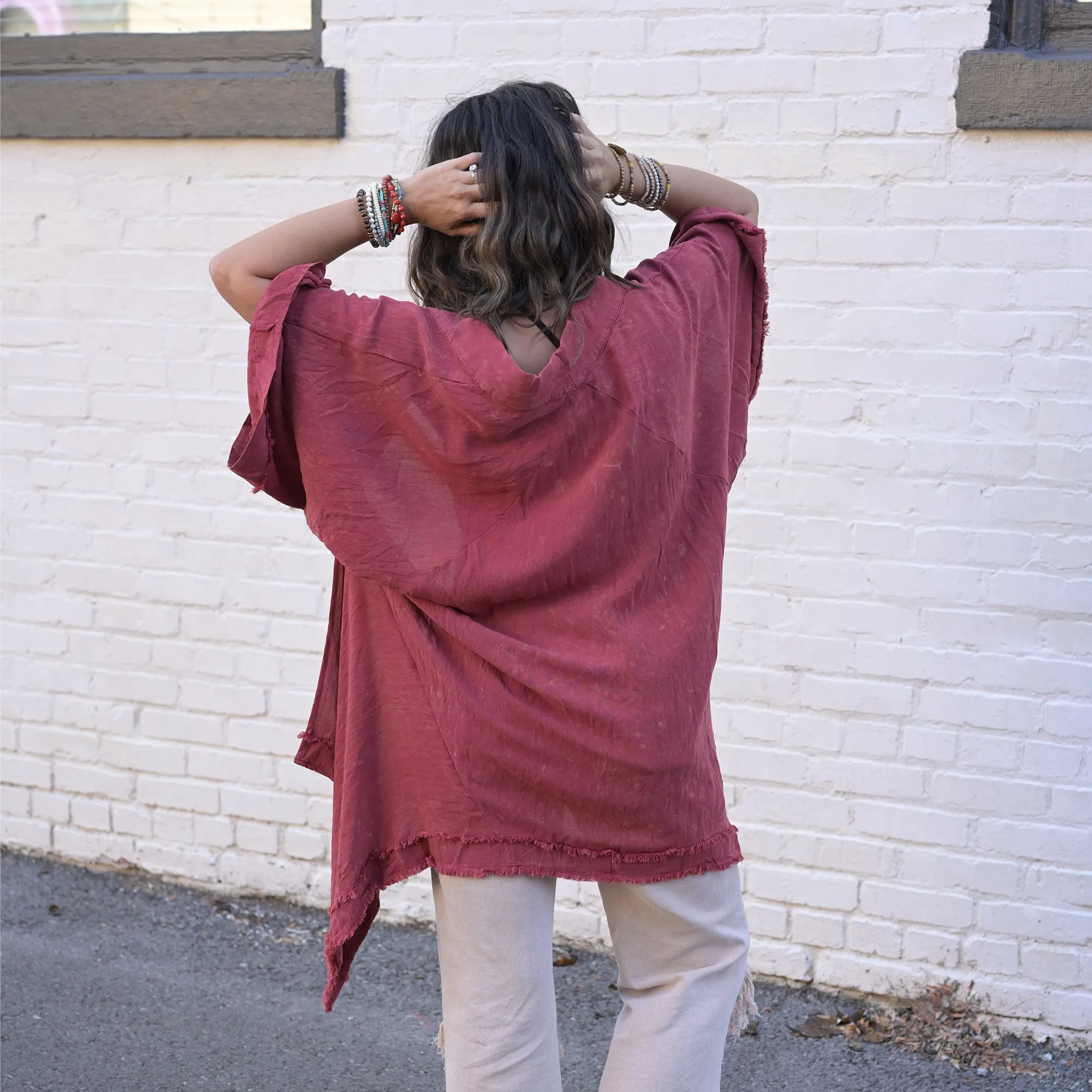 Snow Washed Frayed Kimono