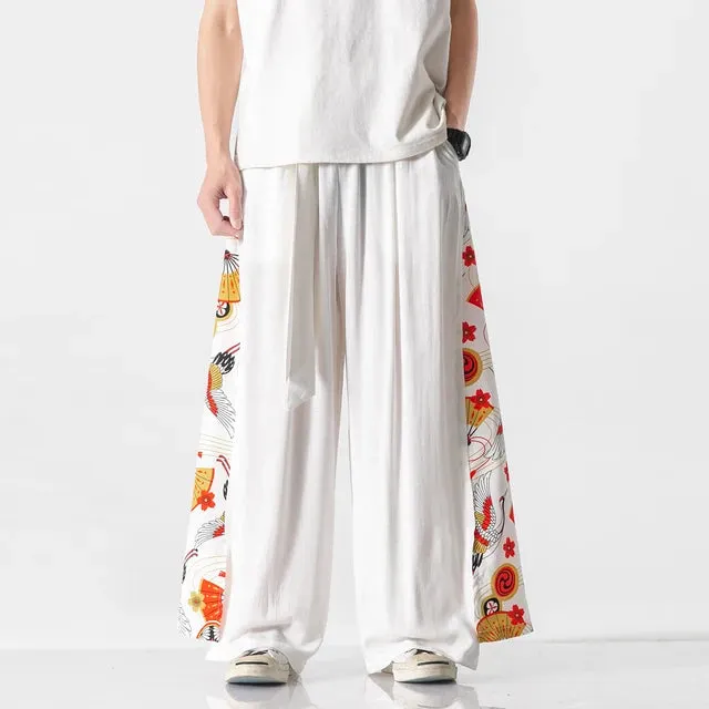 StyleMasters Vintage Baumwoll-Leinen Hose mit weitem Bein