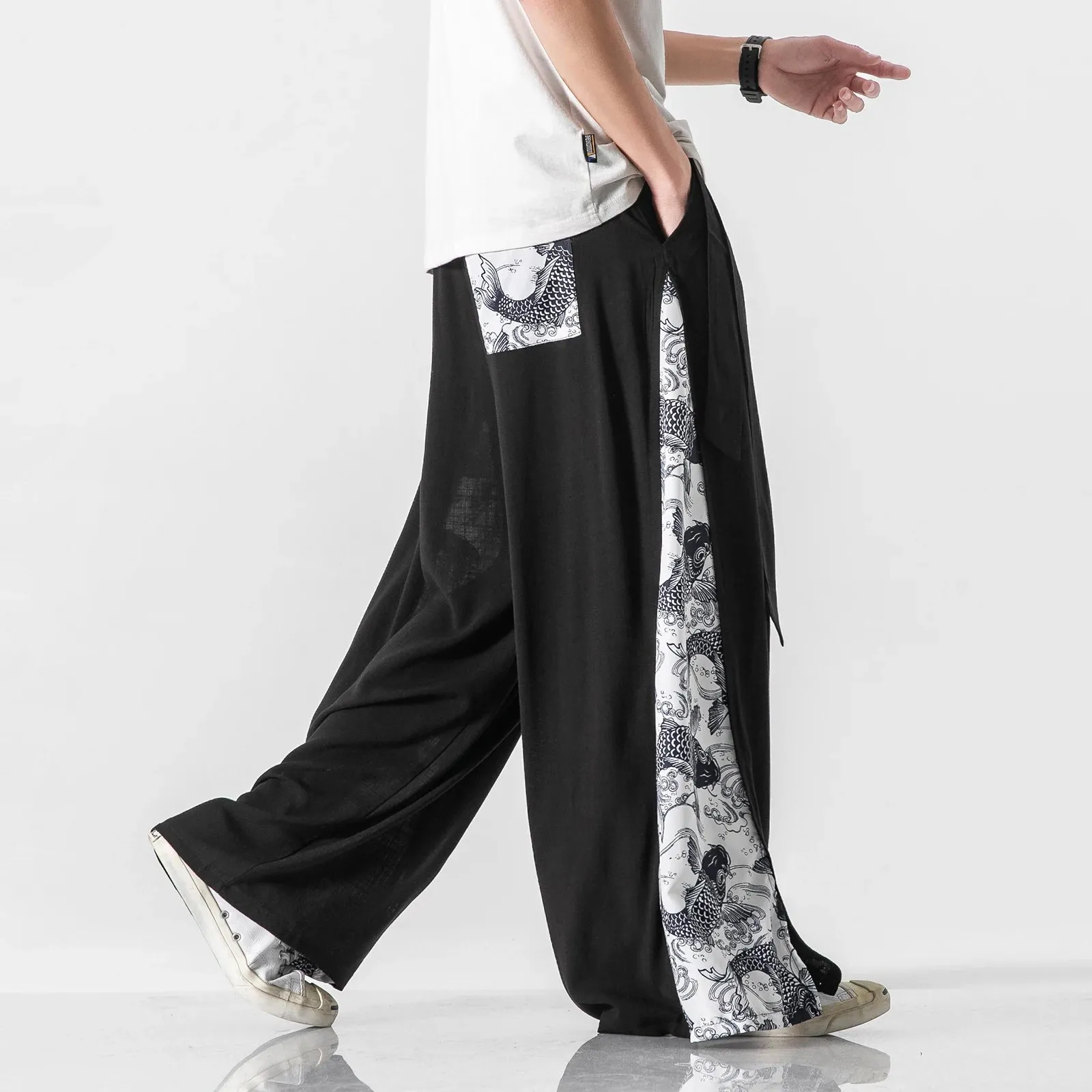 StyleMasters Vintage Baumwoll-Leinen Hose mit weitem Bein