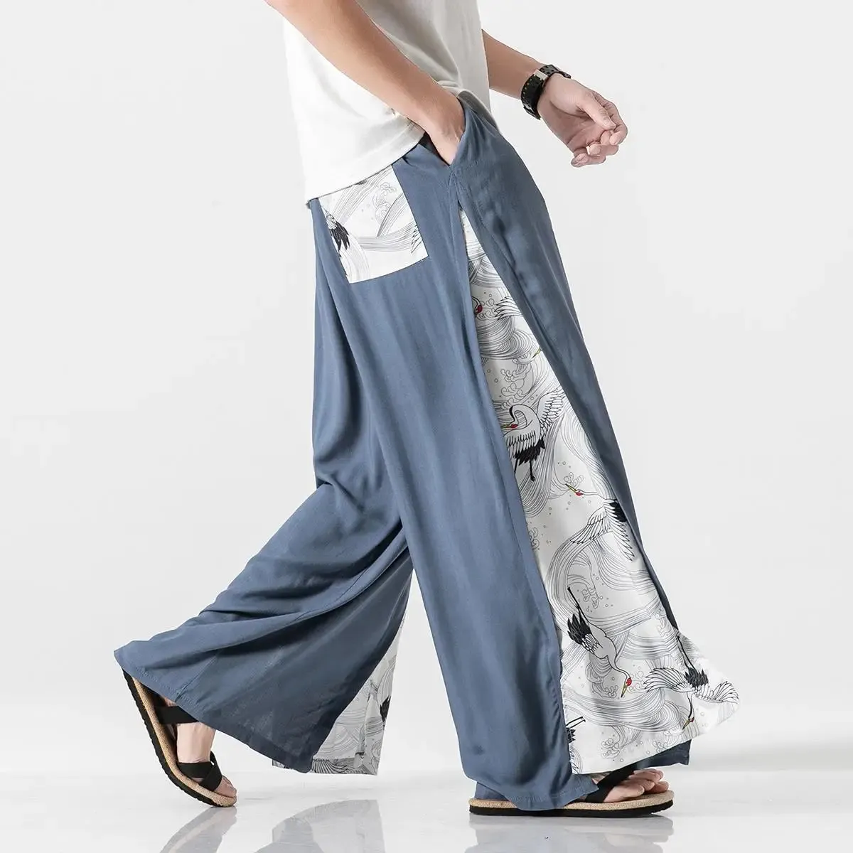 StyleMasters Vintage Baumwoll-Leinen Hose mit weitem Bein