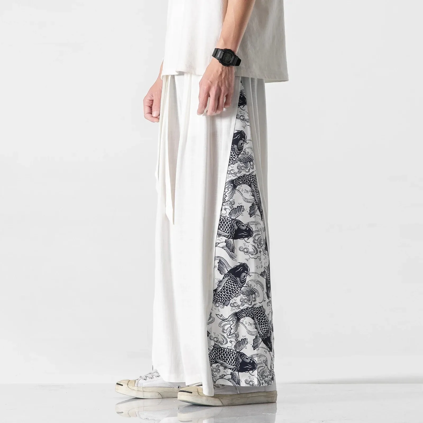 StyleMasters Vintage Baumwoll-Leinen Hose mit weitem Bein