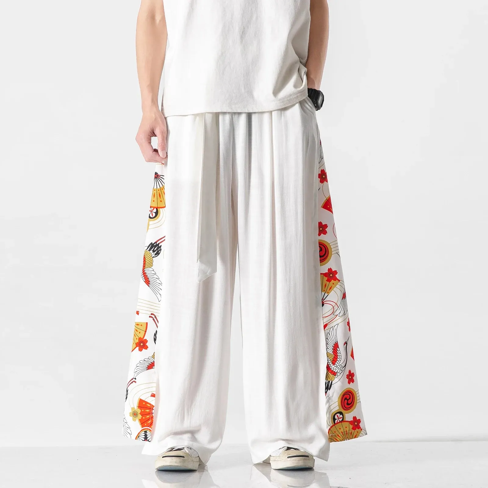 StyleMasters Vintage Baumwoll-Leinen Hose mit weitem Bein