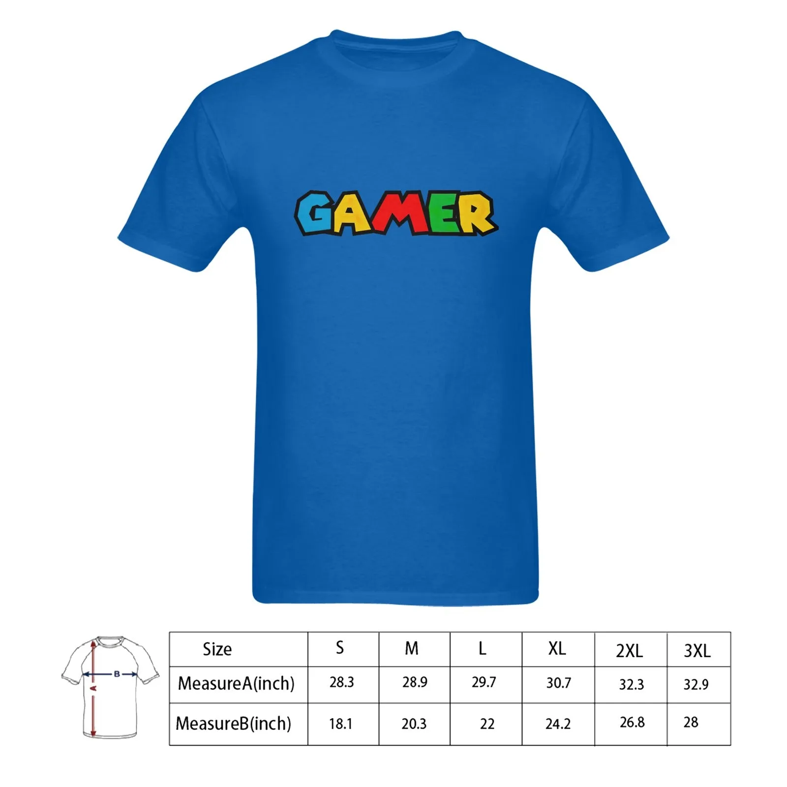 Super Mario Font "GAMER" Men's T-shirt 100% Cotton