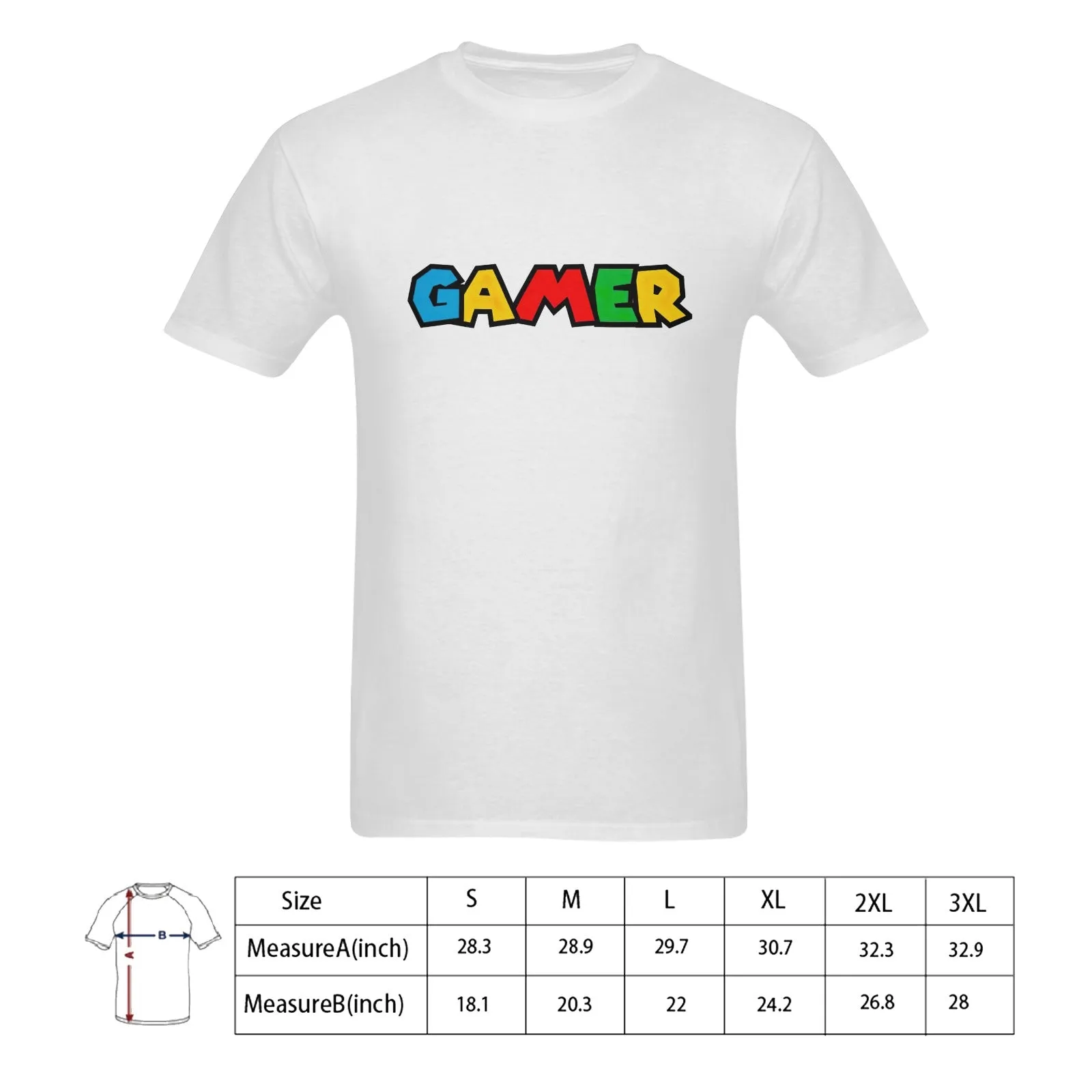 Super Mario Font "GAMER" Men's T-shirt 100% Cotton