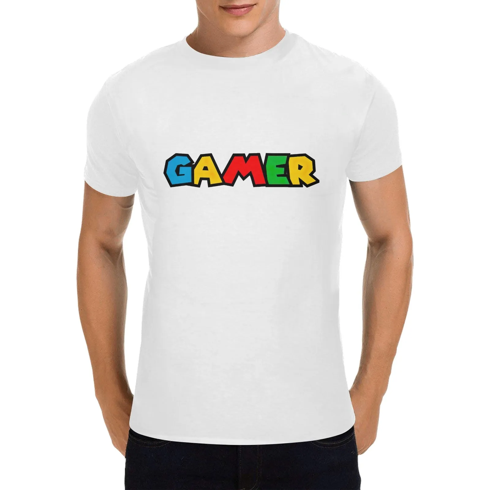Super Mario Font "GAMER" Men's T-shirt 100% Cotton