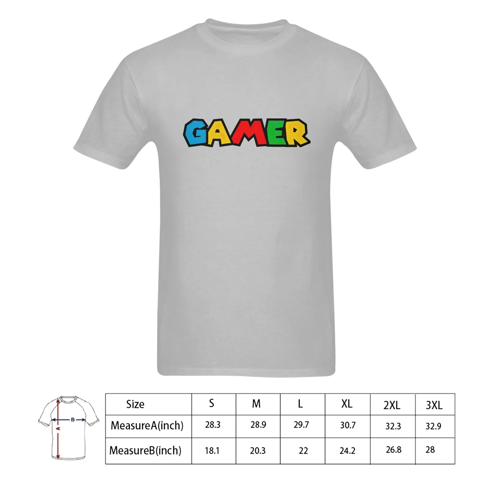 Super Mario Font "GAMER" Men's T-shirt 100% Cotton