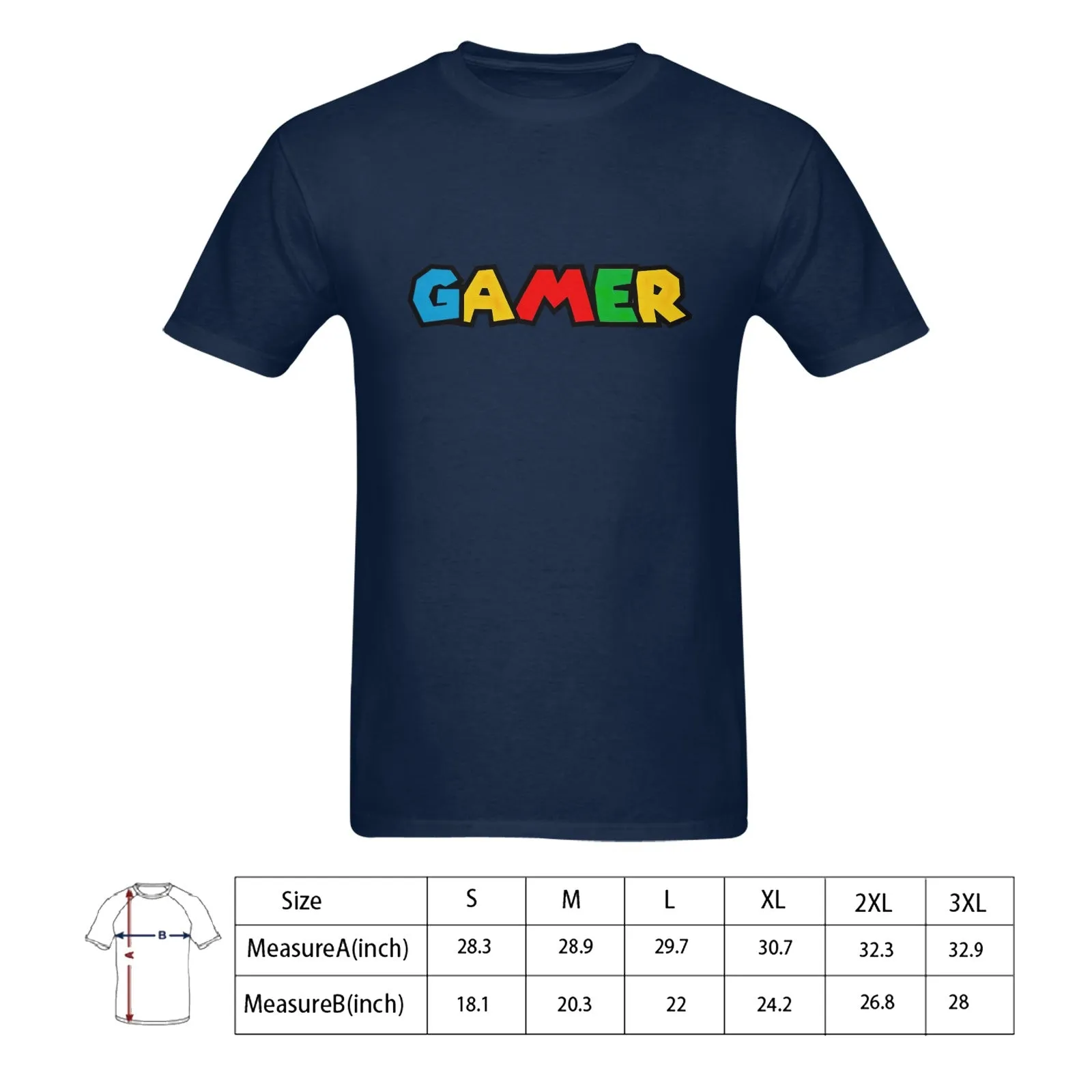 Super Mario Font "GAMER" Men's T-shirt 100% Cotton
